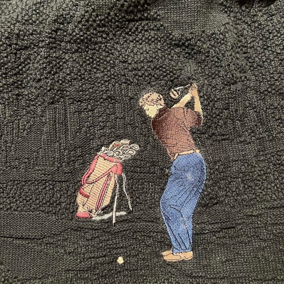 Black Golf Embroidered Men's Sweater - Picture 2 of 4